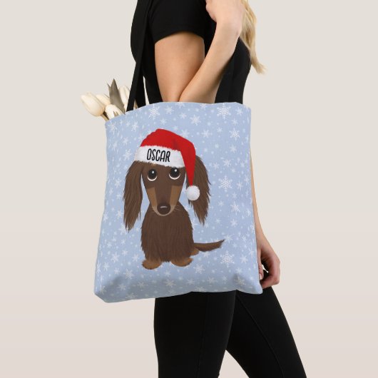 Tote Bag Dachshund Père Noël Nom personnalisé (De près)