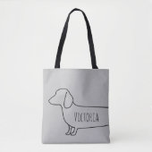 Tote Bag Dachshund Simple Chien Line Dessin Nom personnalis (Devant)