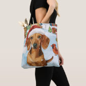 Tote Bag Dachshund Winter Wonderland Christmas Joy (De près)