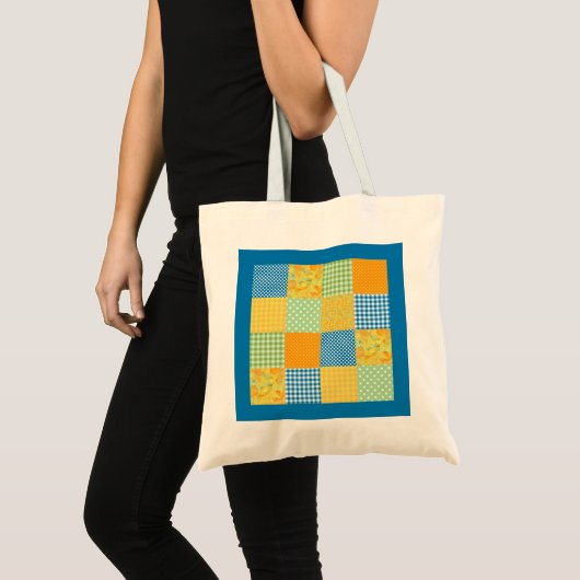 Tote Bag Daffodiles Faux-Patchwork de style campagnard (Devant (produit))