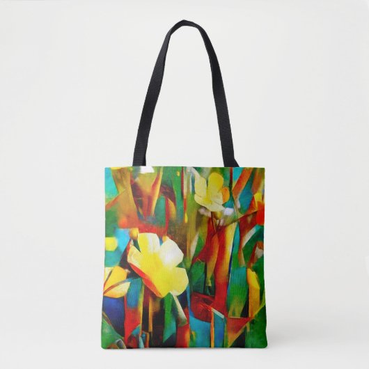Tote Bag Daffodils. Abstract floral composition in a cubist (Devant)