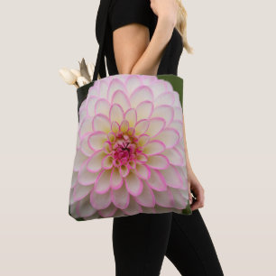 Tote Bag Dahlia blanche avec fleur de jante rose