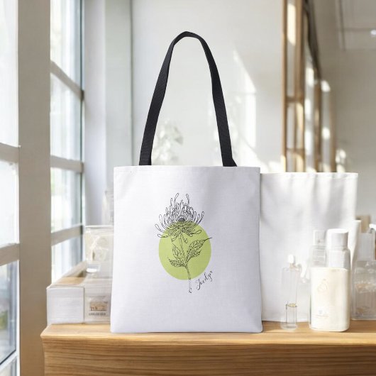 Tote Bag Dahlia Botanical Simple Minimal avec nom