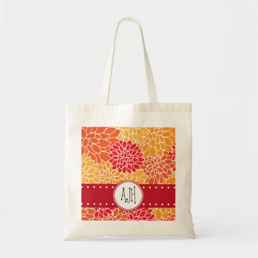 Tote Bag Dahlia Fleurs, Orange Dahlia, Monogramme (Devant)