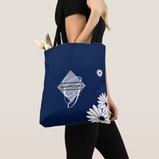 Tote Bag Daisy Blue Grand-mère Cadeaux - Monogramme (De près)