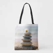 Tote Bag Daisy on a Stone Beach Cairn With Driftwood (Devant)