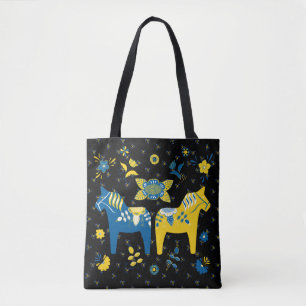 Tote Bag Dala folklorique suédoise Cheval le bleu et jaune
