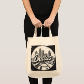 Tote Bag Dallas Texas Skyline Paysage urbain noir et blanc (Devant (produit))