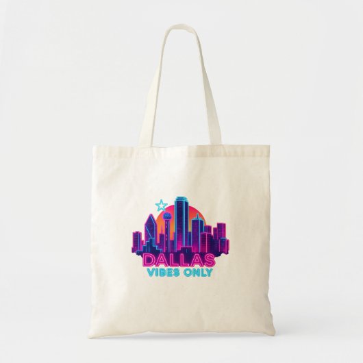 Tote Bag Dallas Vibes Only – Neon Skyline 1980s Synthwave A (Devant)
