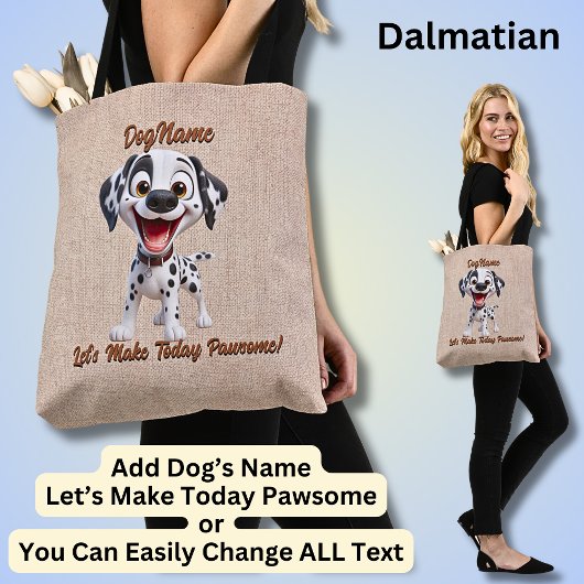 Tote Bag Dalmatien - Ajouter le nom du chien, modifier le t