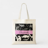 Tote Bag Damas, Fleurs, Noir et Blanc, Votre nom (Dos)