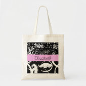 Tote Bag Damas, Fleurs, Noir et Blanc, Votre nom (Devant)