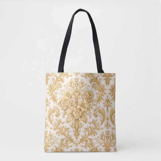 Tote Bag Damassé floral or (Devant)