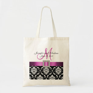 Tote Bag Damassé rose et noire personnalisée épousant le