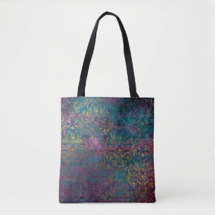 Tote Bag Damassé Teal rose pourpre d'or