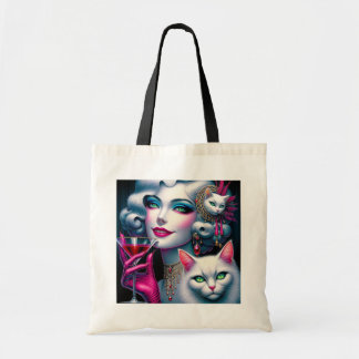 Tote Bag Dame au chat rose