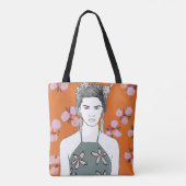 Tote Bag Dame aux fleurs roses - Orange (Dos)