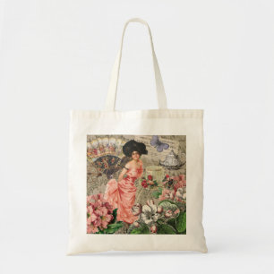 Tote Bag Dame de café femme victorienne rose riche robe