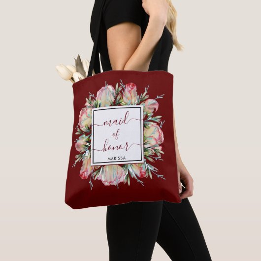 Tote Bag Dame d'Honneur Élégante Cadeau de Mariage Bourgogn (De près)