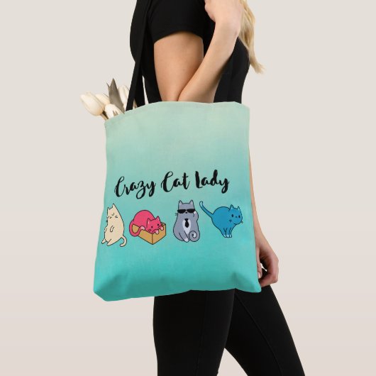 Tote Bag Dame du chat fou et 4 chats mignons (De près)