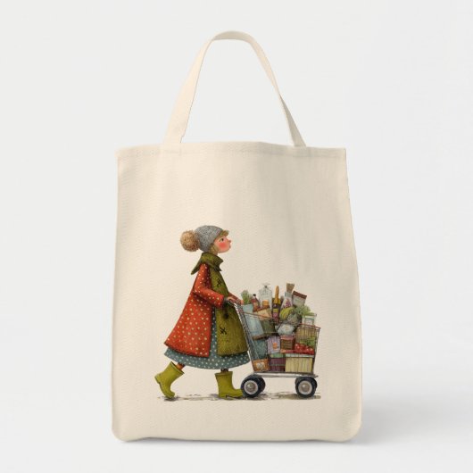 Tote Bag Dame Excentrique avec Chariot de Courses (Devant)