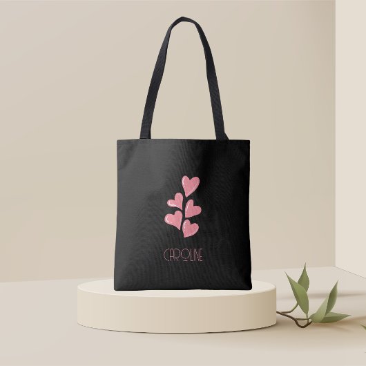 Tote Bag Dames Élégant Noir Bohème Mignons cœurs 