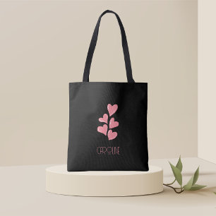 Tote Bag Dames Élégant Noir Boho Cœurs Mignons