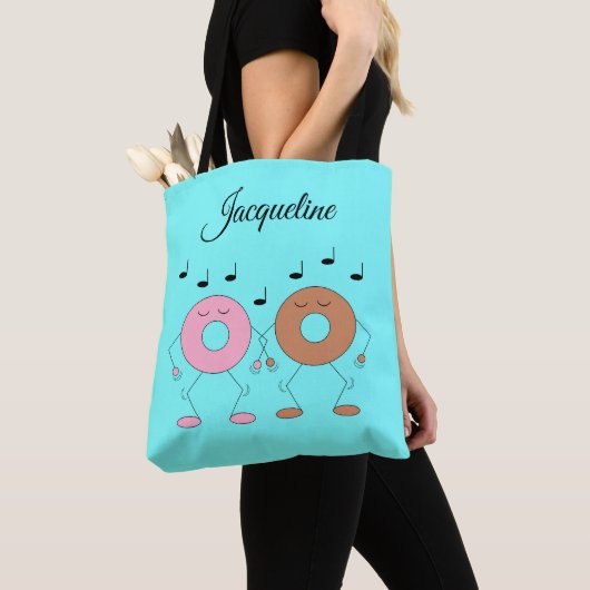 Tote Bag Dancing Donuts Pastel Blue (De près)