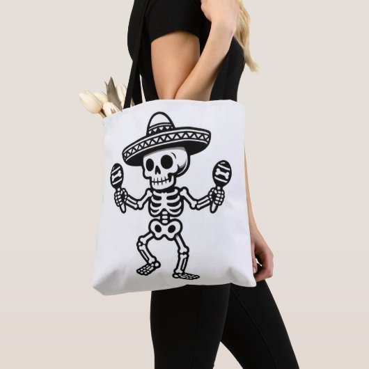 Tote Bag Dancing Mexican Skeleton (De près)