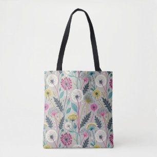 Tote Bag Dandelion et feuillage vibreux Motif sans couture
