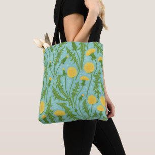 Tote Bag Dandelions, vert, jaune et bleu