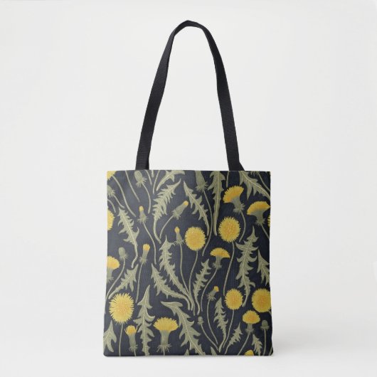 Tote Bag Dandelions, vert, jaune et noir (Devant)