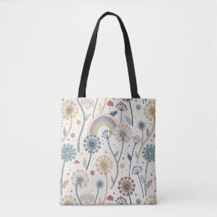 Tote Bag Dandelions Whimsical Rainbow et Botanical (2)
