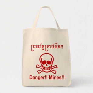 Tote Bag Danger ! ! Les mines ! ! SYMBOLE ☠ Cambodgien Khme