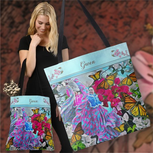 Tote Bag Danse avec Fleurs et Papillons PV01