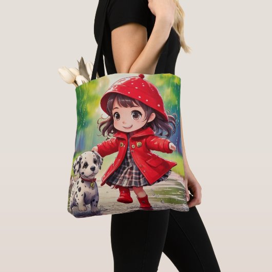 Tote Bag Danser sous la pluie - art chibi (De près)