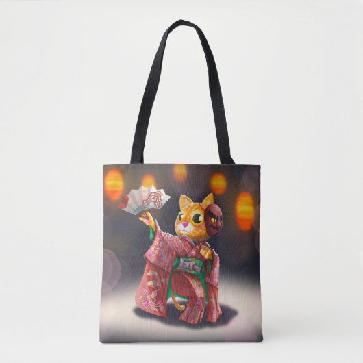 Tote Bag Danseur de chat japonais en costume traditionnel (Devant)