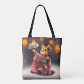Tote Bag Danseur de chat japonais en costume traditionnel (Dos)