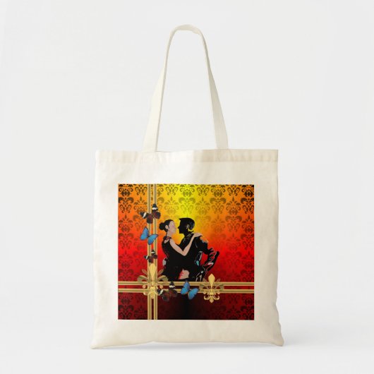 Tote Bag Danseurs de tango romantiques sur damask (Devant)
