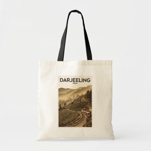 Tote Bag Darjeeling Inde Illustration Voyage Art Vintage (Devant)