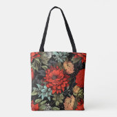 Tote Bag Dark Academia Maximalist Red Dahlia Floral (Dos)