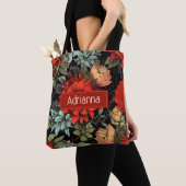 Tote Bag Dark Academia Maximalist Red Dahlia Floral (De près)