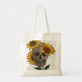 Tote Bag Dark Beauty: Skull Meets Sunflower