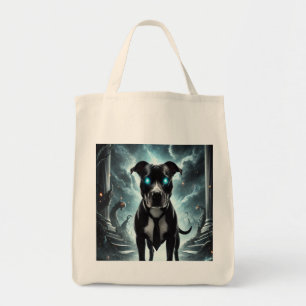 Tote Bag Dark Guardian : Pitbull noir avec regard hypnotiqu