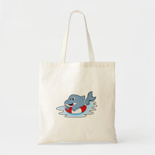 Tote Bag Dauphin à la natation avec anneau de natation.PNG