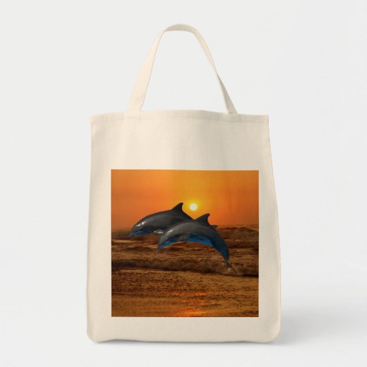 Tote Bag Dauphin de verdure au coucher du soleil (Devant)