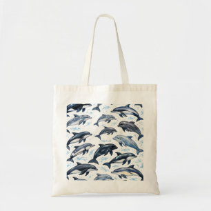 Tote Bag Dauphin et Orque Motif Océan Aquarelle
