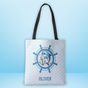 Tote Bag Dauphin mignon nautique & ancre dans la roue de na