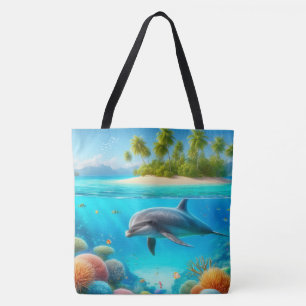 Tote Bag Dauphin sous-marin coloré tropical/hawaïen