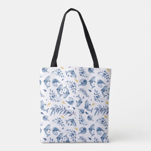 Tote Bag Dauphins et vagues bleus (Dos)